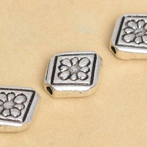10 pcs 10x10mm Square Spacer Beads Antique Silver Tone 63585-2407