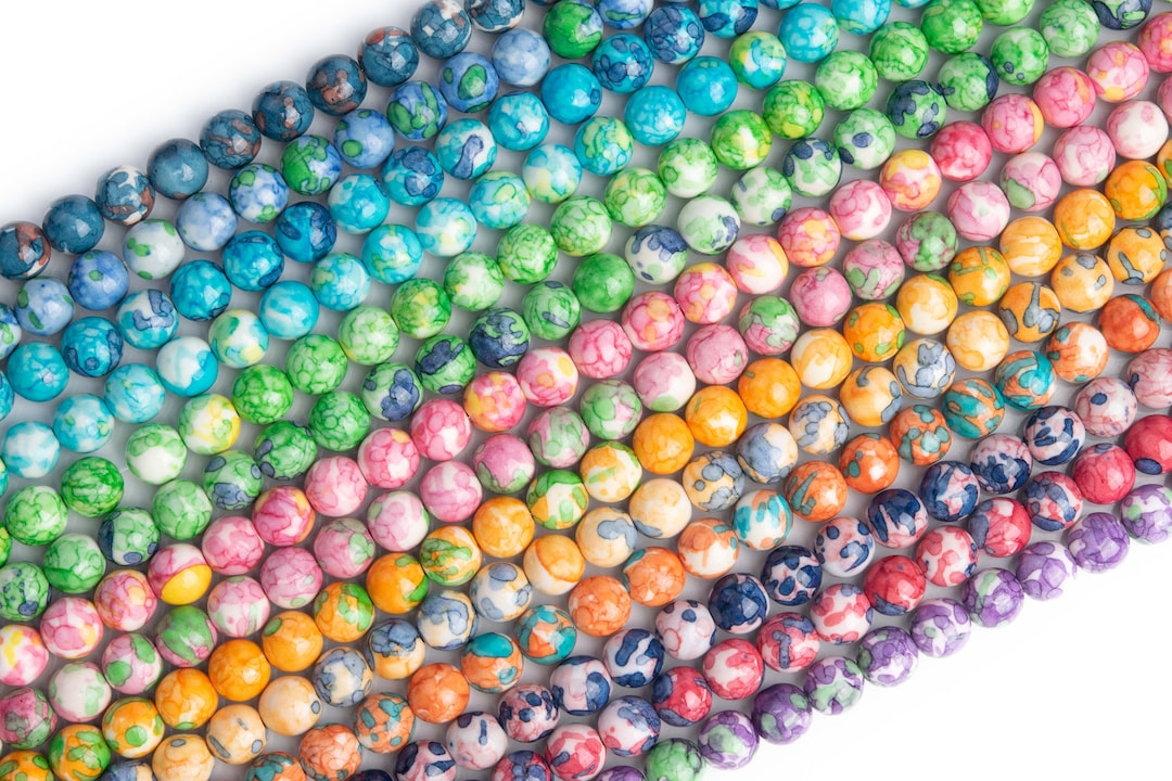 Rain Flower Stone Beads Multicolor Round Loose Beads, Rain Flower Jade