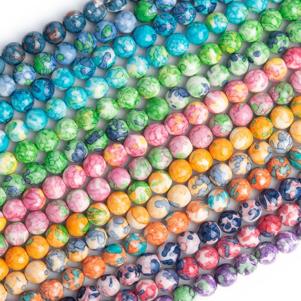 Rain Flower Stone Beads Multicolor Round Loose Beads, Rain Flower Jade Beads, Size and Color Options