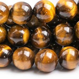 Genuine Natural Tiger Eye Gemstone Beads 10MM Yellow Round AA Quality Loose Beads 100197 image 1