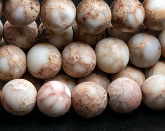 Sea Sediment Imperial Jasper Gemstone Beads 6MM Matte Milky White Round AAA Quality Loose Beads (112528)