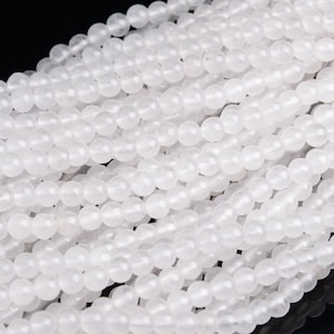 Jade Gemstone Beads 3MM White Round AAA Quality Loose Beads (110802)