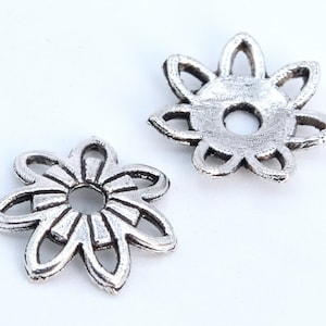 30 Pcs - 10x2MM Hollow Flower Bead Cap Antique Silver Tone Zinc Alloy Bead Cap (63031-2338)