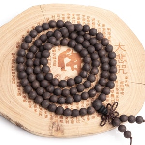 108 Pcs - 6MM Ebony Blackwood Mala Beads Natural Wood Round Beads 27&quot; (80062)