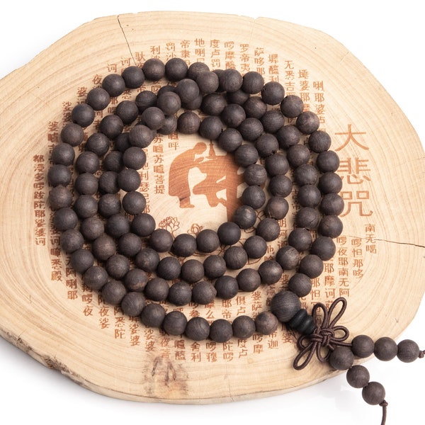 108 Pcs - 6MM Ebony Blackwood Mala Beads Natural Wood Round Beads 27" (80062)
