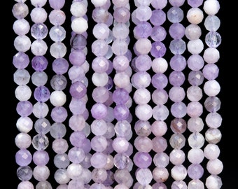 本物の天然アメジスト宝石ビーズ 5mm ラベンダーファセットラウンドA品質ルースビーズ (113226)