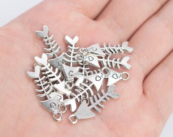 最旬トレンドパンツ Bone Fish 22x7x1mm - Pcs 10 Charm Zinc Tone Silver Antique 洋楽