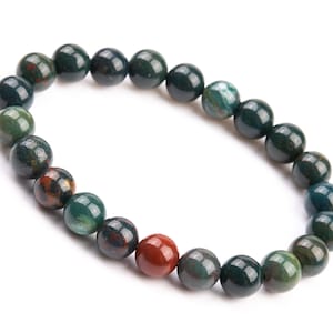 Genuine Natural Blood Stone Gemstone Beads 8MM Dark Green Round AAA Quality Bracelet (106658h-1353)