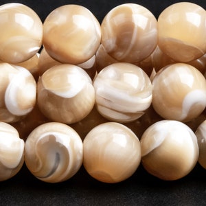 Genuine Natural Trochidae Shell Gemstone Beads 8MM Yellow Round AAA Quality Loose Beads (102894)