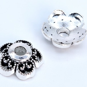 30 Pcs - 10x4MM Hollow Flower Bead Cap Antique Silver Tone Zinc Alloy Bead Cap (63053-2347)