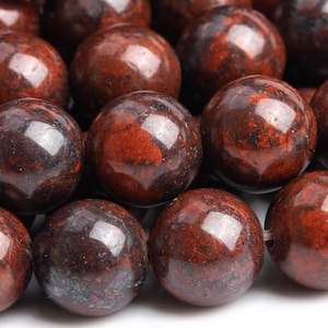 Genuine Natural Brecciated Jasper Gemstone Beads 8MM Red Round AAA Quality Loose Beads (100063)