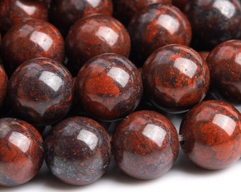 Genuine Natural Brecciated Jasper Gemstone Beads 8MM Red Round AAA Quality Loose Beads (100063)