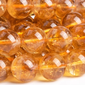 Genuine Natural Citrine Gemstone Beads 10-11MM Deep Brown Yellow Round AA Quality Loose Beads (119573)
