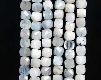 Genuine Natural Aquamarine Gemstone Beads 6MM Gray Blue Faceted Cube AA Quality Loose Beads (113044)