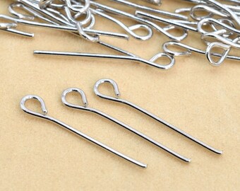 100 Pcs - 20MM Eye Pin Silver Tone Brass Eye Pin (61918-2202)
