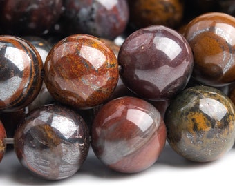 Genuine Natural Tiger Iron Gemstone Beads 10MM Dark Red Round AA Quality Loose Beads (104760)