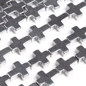 Hematite Gemstone Beads 10x8MM Silver Cross AAA Quality Loose Beads (104909)