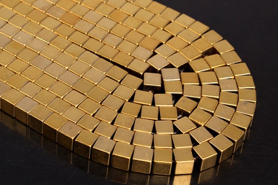 4X4MM GOLD HEMATITE GEMSTONE CROSS 4X4MM LOOSE BEADS 15.5/"