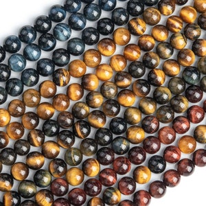 Genuine Natural Blue /Yellow/Red Tiger Eye Gemstone Beads Smooth Round Loose Beads for Jewelry Making Craft Strands , Size and Color Options