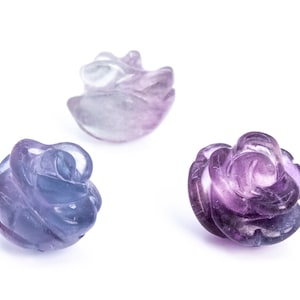 5 Pcs - 8MM Purple Green Fluorite Beads Grade AAA Genuine Natural Rose Carved Gemstone Flower Beads (112562)