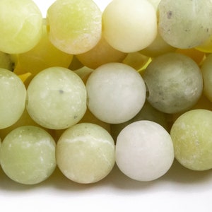 Genuine Natural Serpentine Jade Gemstone Beads 5-6MM Matte Yellow Green Round AAA Quality Loose Beads (119100)
