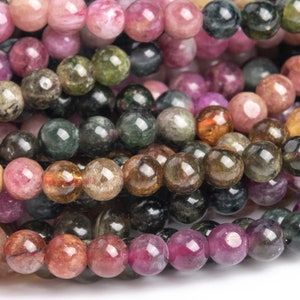 Genuine Natural Tourmaline Gemstone Beads 4MM Multicolor Round A Quality Loose Beads (123142)
