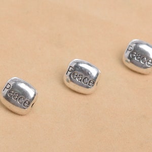 10 Pcs - 10x9MM Antique Silver Tone Peace Rectangle Spacer Beads (63607-2423)