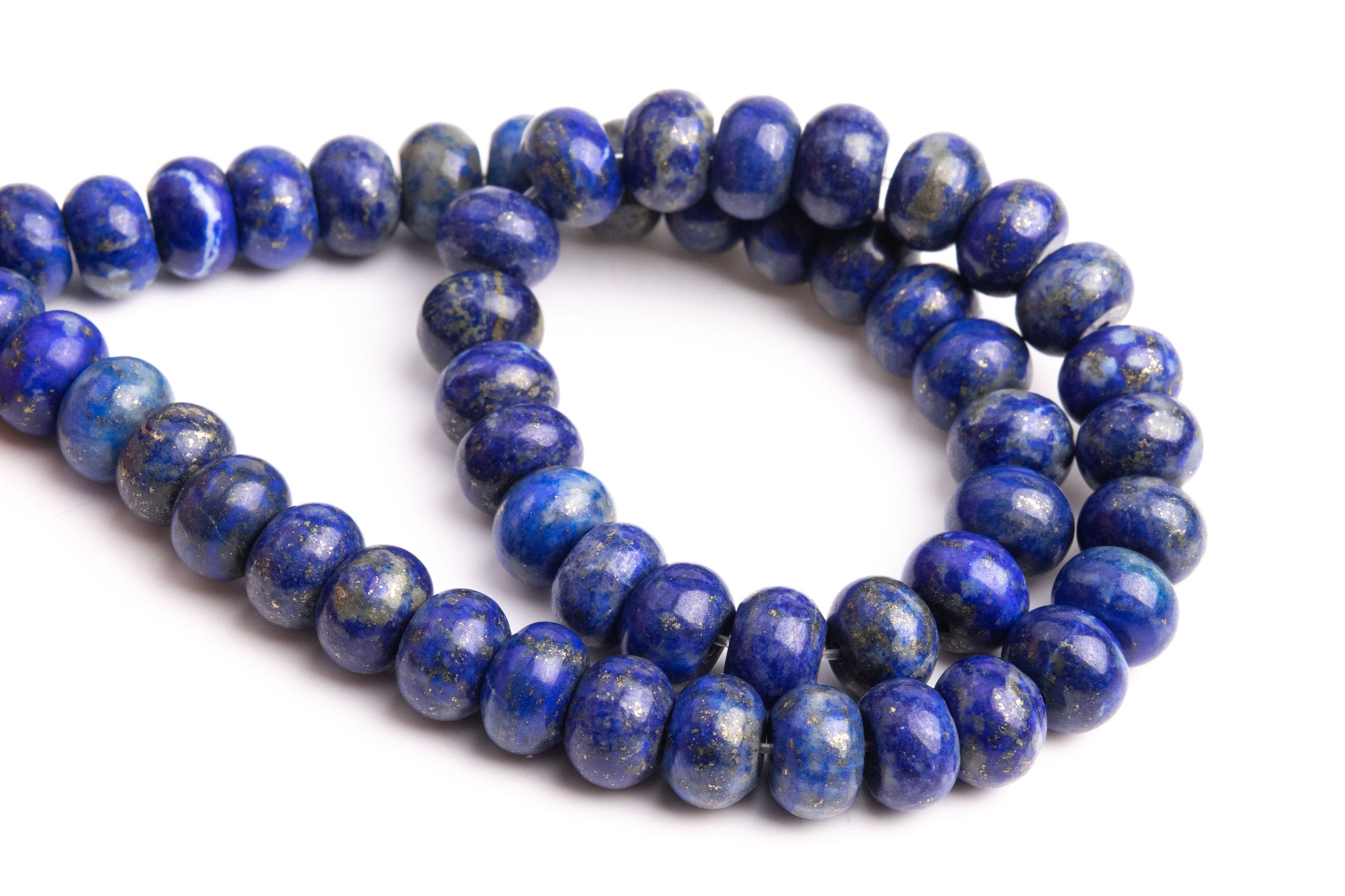 10 Perles Rondelles En Lapis-Lazuli 8x5mm - Bleu Nuit Doré - Neuf