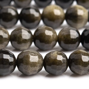 Genuine Natural Golden Obsidian Gemstone Beads 5-6MM Black Micro Faceted Round AAA Quality Loose Beads (107267)