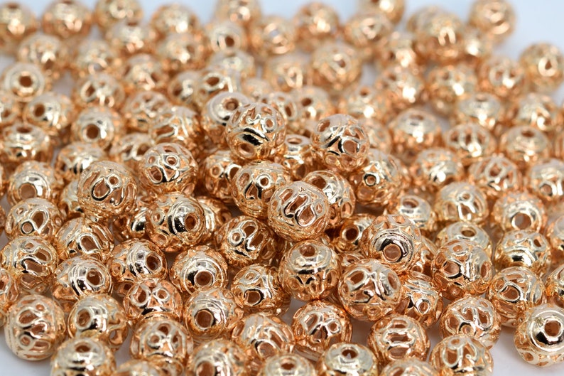 60322-1596 8MM Rose Gold Tone Round Spacer Beads for Jewelry Making 10 Pcs