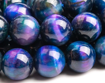Aurora Galaxy Tiger Eye Gemstone Beads 10MM Cat Eye Round AAA Quality Loose Beads (116003)