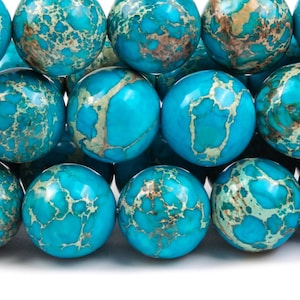 Sea Sediment Imperial Jasper Gemstone Beads 11-12MM Blue Round AAA Quality Loose Beads (112493)