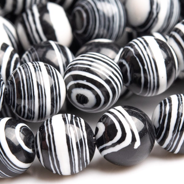 Synthetic Calsilica Gemstone Beads 8MM Black and White Round AAA Quality Loose Beads (102888)