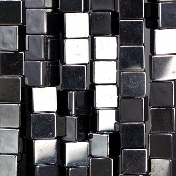 Véritables perles de pierres précieuses en hématite naturelle 7-8MM Cube noir perles en vrac de qualité AAA (104565)