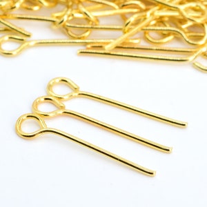 100 Pcs - 19MM Eye Pin Gold Tone Brass Eye Pin (61923-2202)