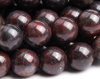 Genuine Natural Brecciated Jasper Gemstone Beads 8-9MM Dark Red Round AAA Quality Loose Beads (101762)