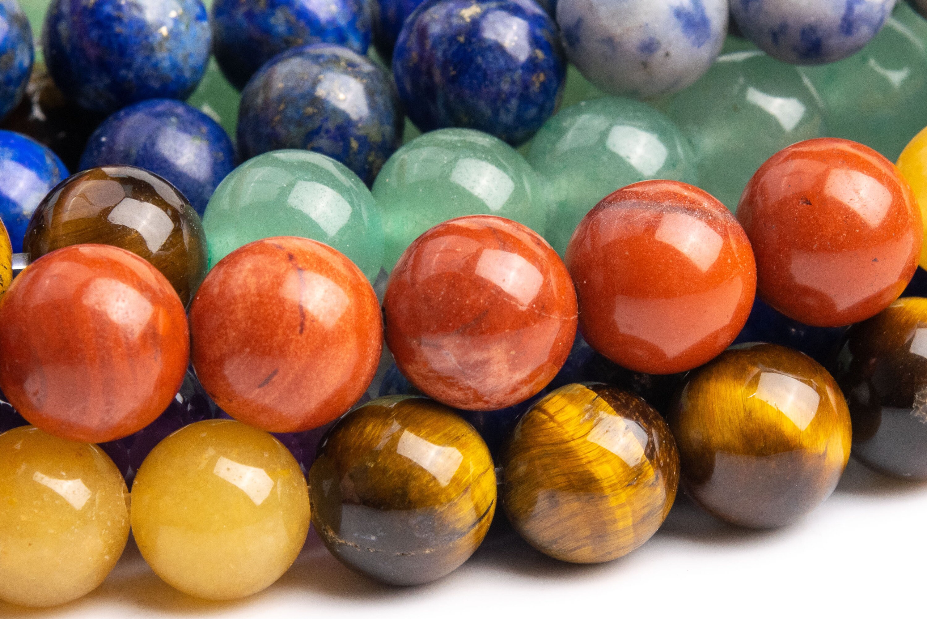 Large Hole Chakra Beads 8mm 10mm Round Seven Rainbow Gemstone