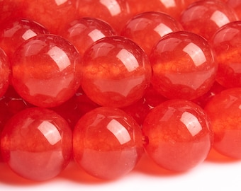 Malaysian Jade Gemstone Beads 11-12MM Chilli Red Round AAA Quality Loose Beads (116737)