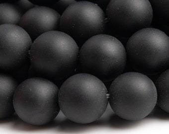 Genuine Natural Onyx Gemstone Beads 9-10MM Matte Black Round AAA Quality Loose Beads (105079)
