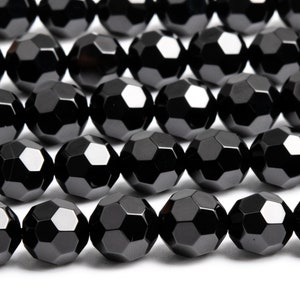 Genuine Natural Black Agate Gemstone Beads 10MM Black Micro Faceted Round AAA Quality Loose Beads (103120)