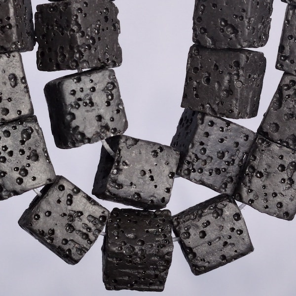 Genuine Natural Volcanic Lava Gemstone Beads 10MM Black Cube AAA Quality Loose Beads (104764)