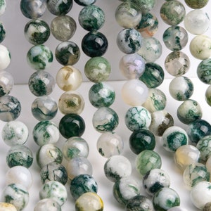 Genuine Natural Moss Agate Gemstone Beads 8MM Green & White Round A Quality Loose Beads 101268 image 4