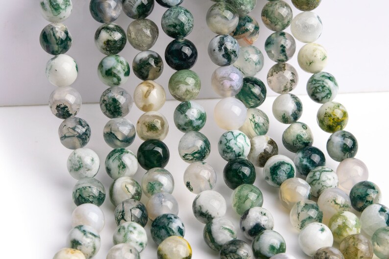 Genuine Natural Moss Agate Gemstone Beads 8MM Green & White Round A Quality Loose Beads 101268 image 4