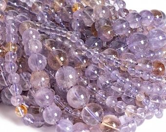 Genuine Natural Ametrine Gemstone Beads 6MM 8MM 10MM 12MM 14MM Yellow Purple Round AA Quality Loose Beads