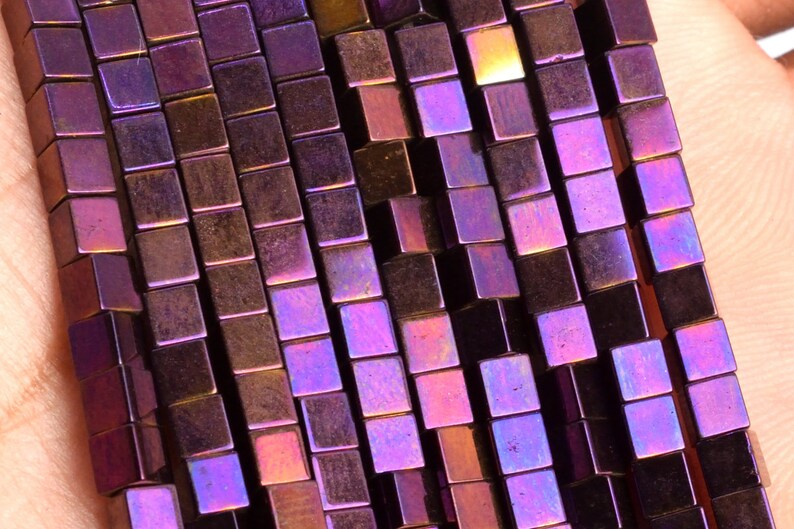 124 Pcs 104807 3MM Purple Hematite Beads Cube Grade AAA Natural Gemstone Loose Beads