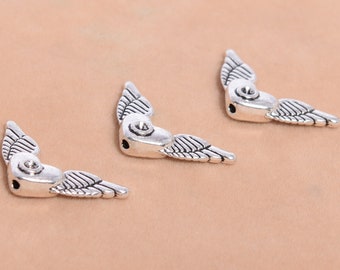 15 pcs - Perles d'espacement coeur volant ton argent antique 24 x 12 mm (64498-2537)