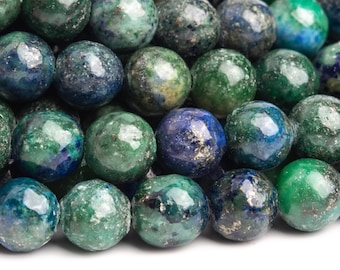 Azurite Gemstone Beads 6-7MM Green & Blue Nugget Round Loose Beads (120134)