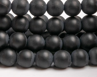 Genuine Natural Agate Gemstone Beads 6MM Matte Black Round AAA Quality Loose Beads (101081)