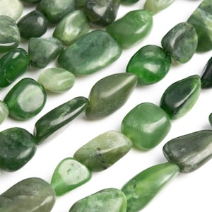 Genuine Natural Jasper Gemstone Beads 8-10MM Green Pebble Nugget AA Quality Loose Beads (108042)