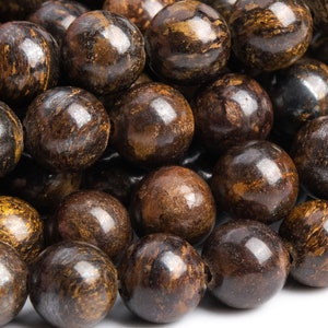 Genuine Natural Bronzite Gemstone Beads 8-9MM Toffee Bar Round AAA Quality Loose Beads (100136)